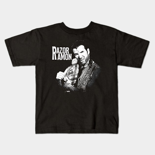 Razor Ramon Black And White Kids T-Shirt by keng-dela